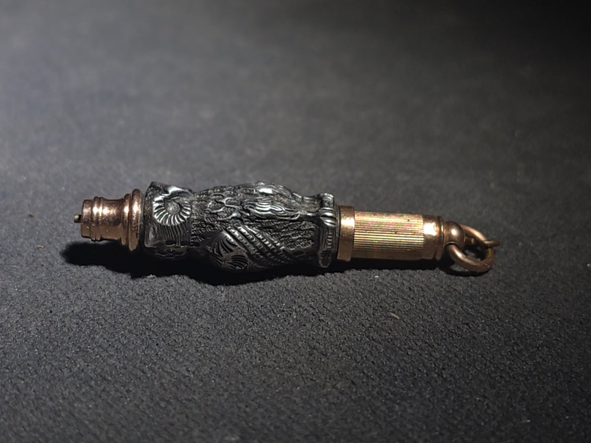 Antique Sterling Silver and 10K Gold Figural Owl Mechanical Pencil Fob