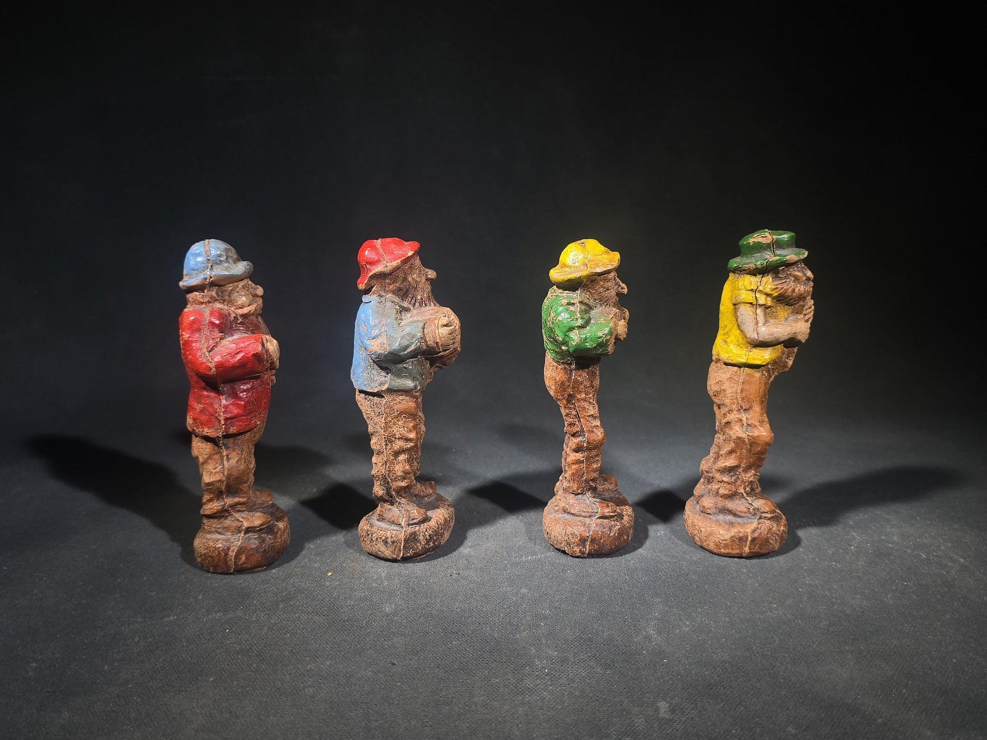 Grouping of Four Vintage Painted Hillbilly Band Musician Figurines including Clem, Lem, Ben, and Pete, Manufactured by Multi Products Inc., Chicago, Illinois, 1942