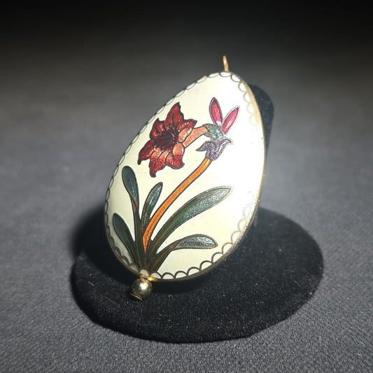 Vintage Cloisonne Egg Pendant with Floral Design