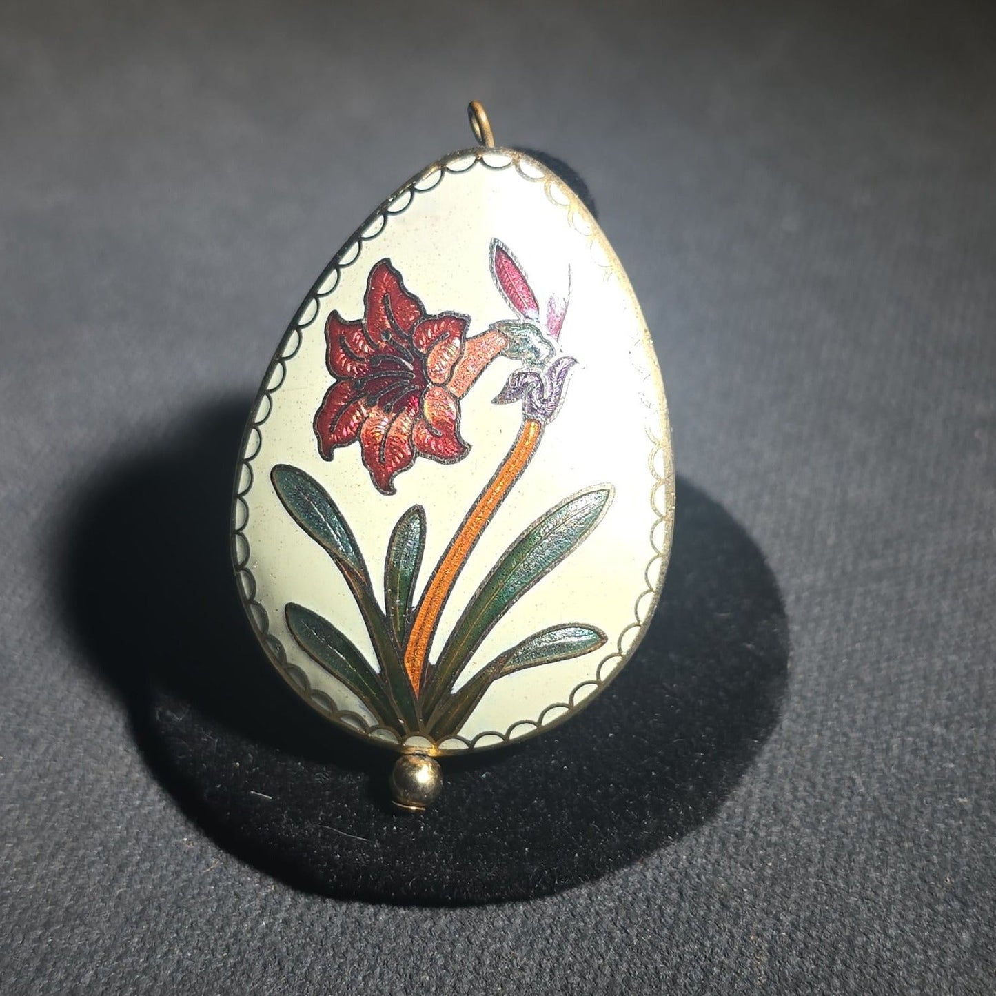 Vintage Cloisonne Egg Pendant with Floral Design