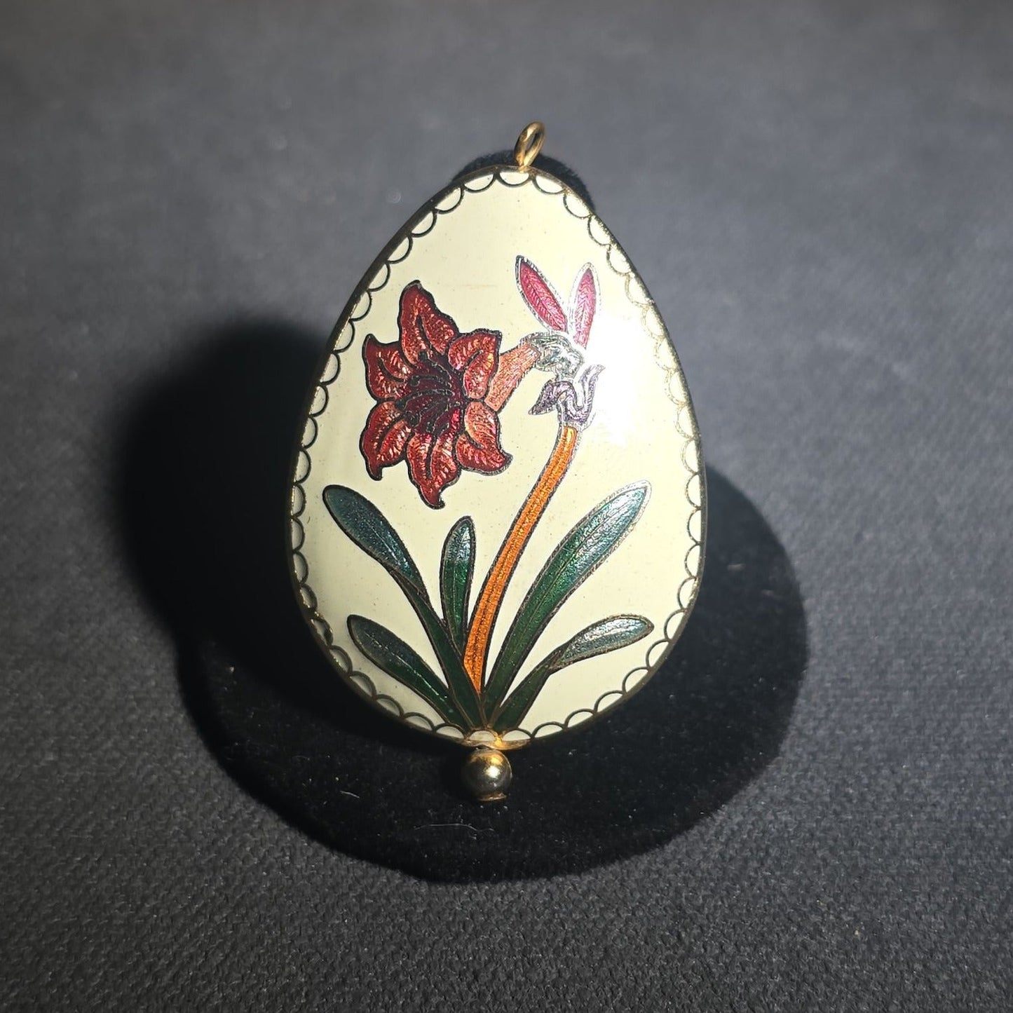 Vintage Cloisonne Egg Pendant with Floral Design