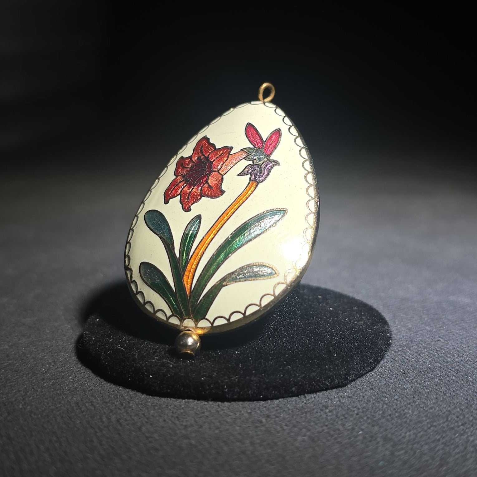 Vintage Cloisonne Egg Pendant with Floral Design