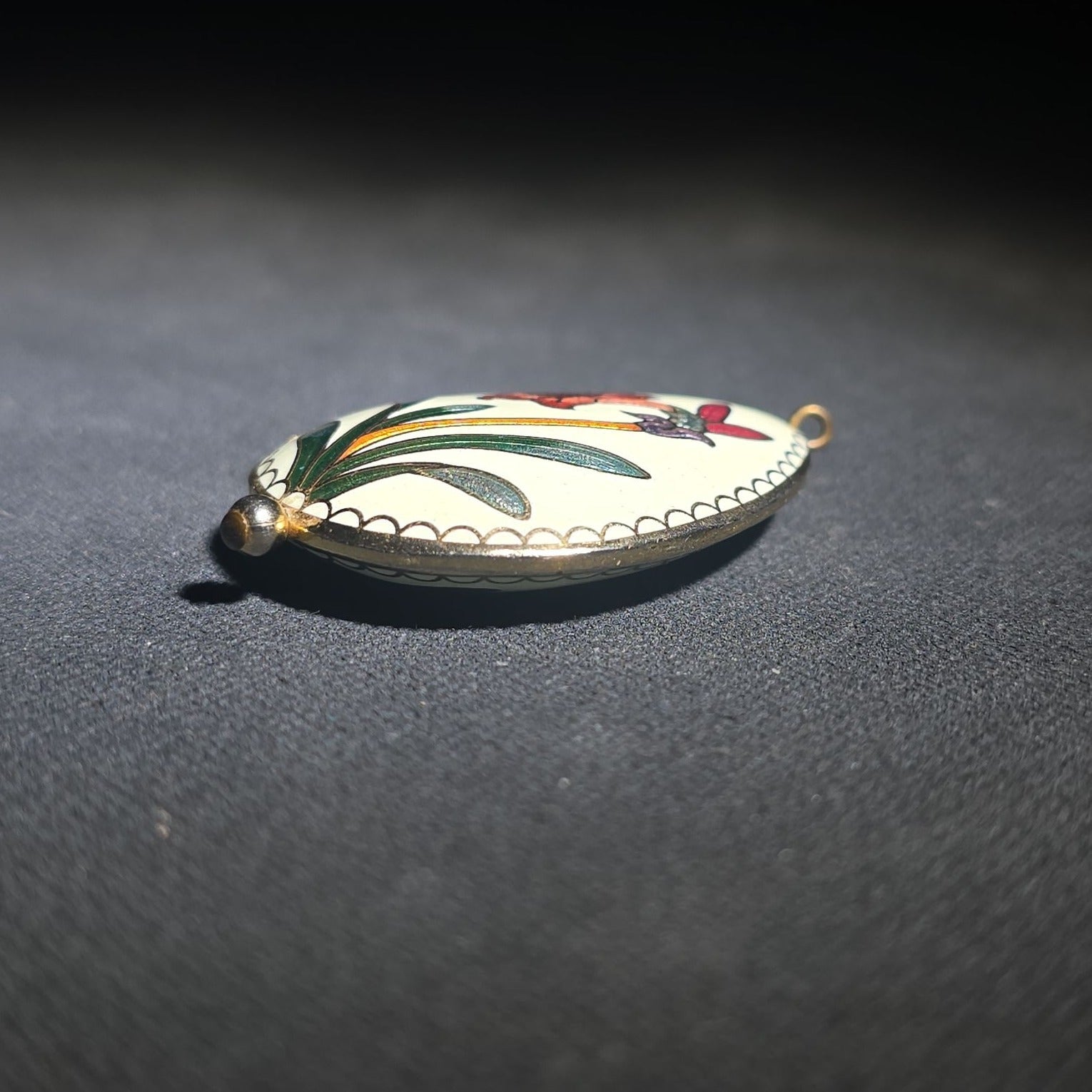Vintage Cloisonne Egg Pendant with Floral Design