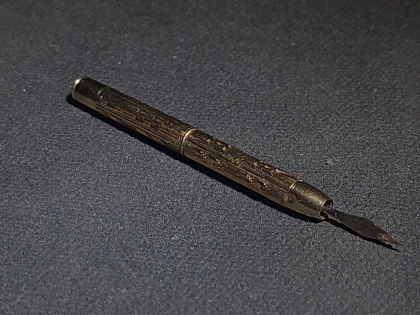 Antique 10K Gold-Plated Mechanical Toothpick with Engraved Barrel