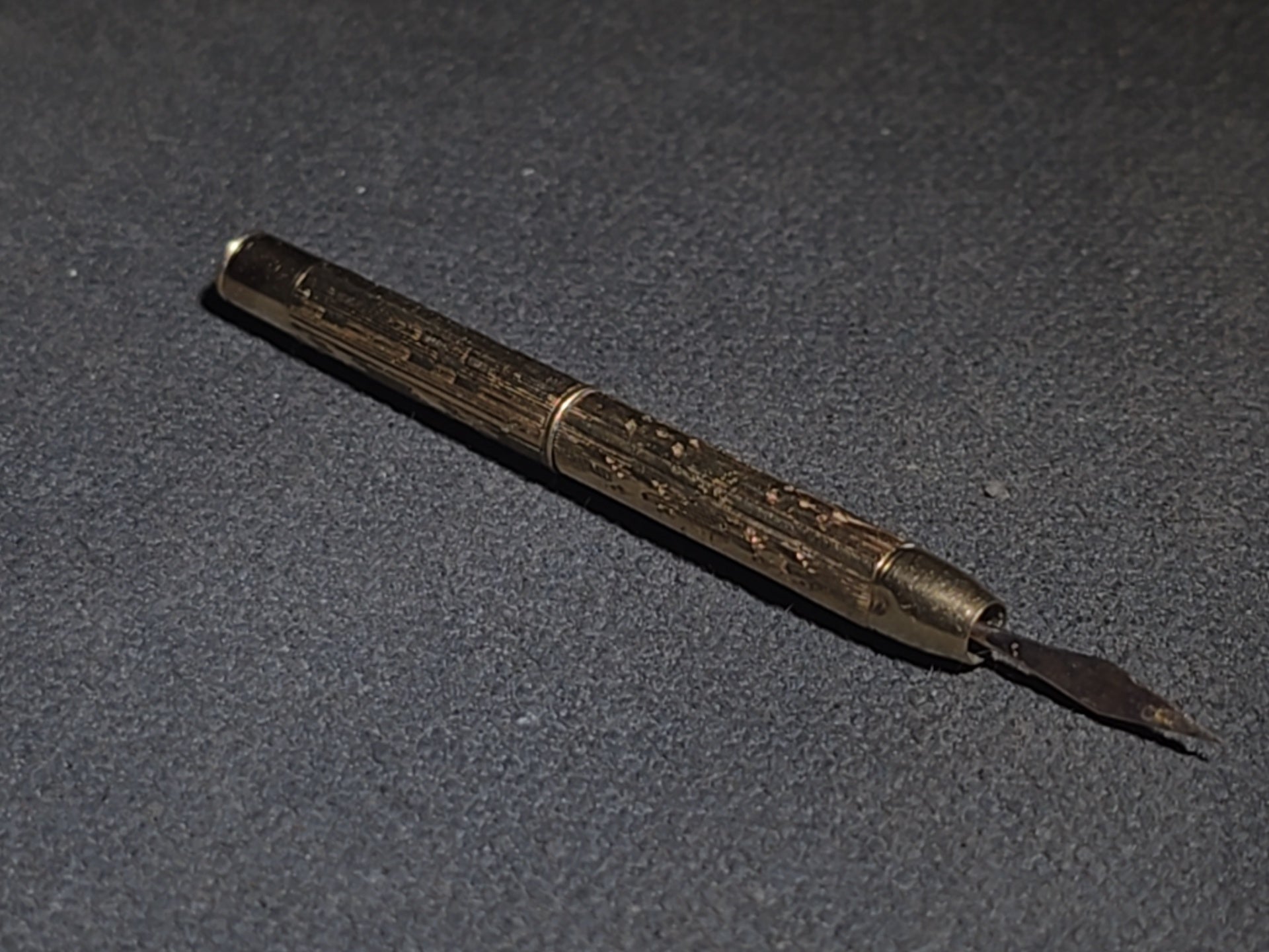 Antique 10K Gold-Plated Mechanical Toothpick with Engraved Barrel