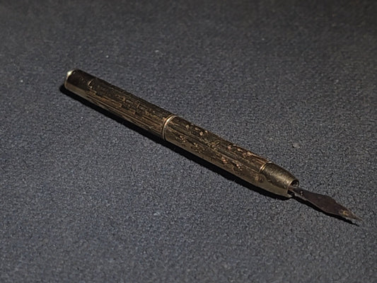 Antique 10K Gold-Plated Mechanical Toothpick with Engraved Barrel