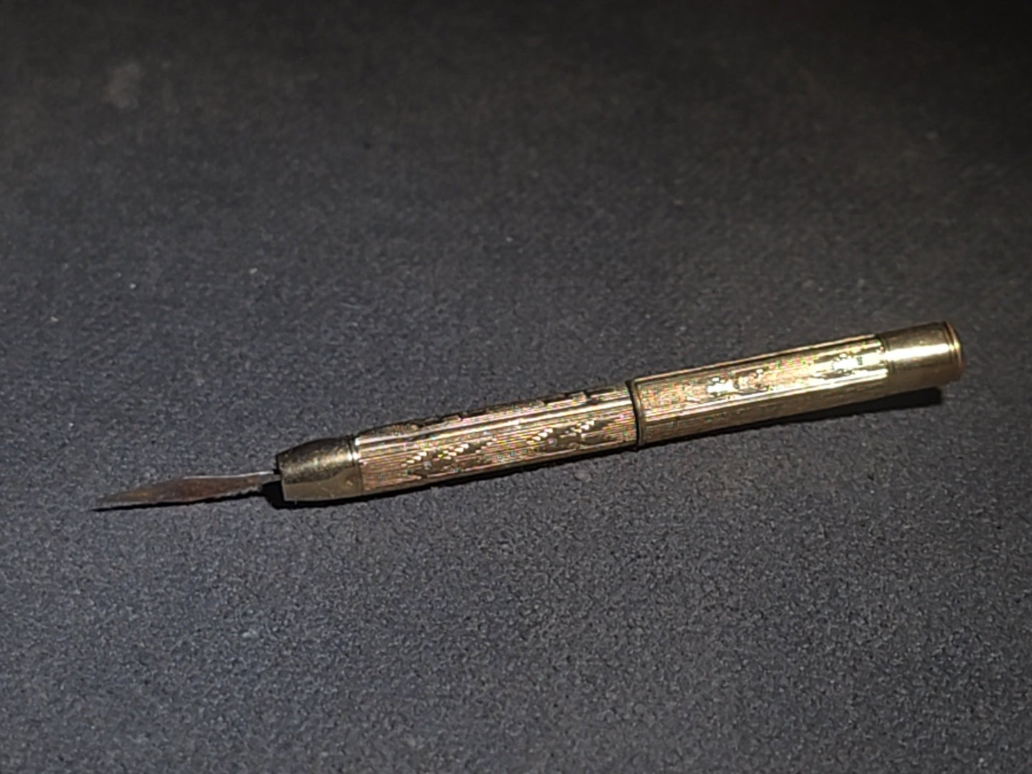 Antique 10K Gold-Plated Mechanical Toothpick with Engraved Barrel