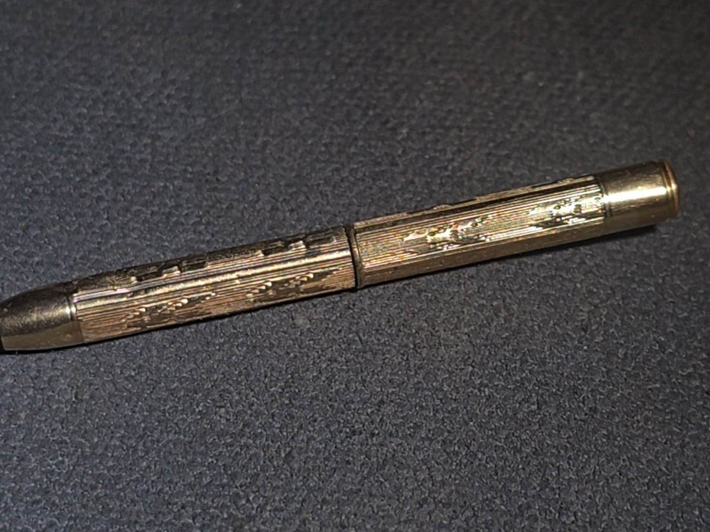 Antique 10K Gold-Plated Mechanical Toothpick with Engraved Barrel