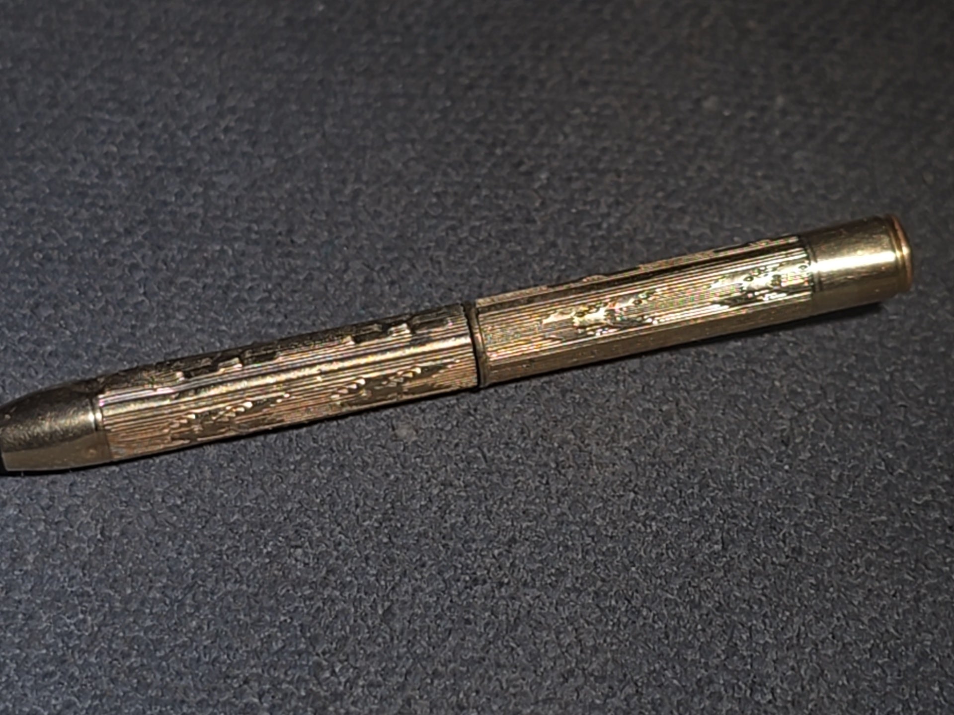 Antique 10K Gold-Plated Mechanical Toothpick with Engraved Barrel