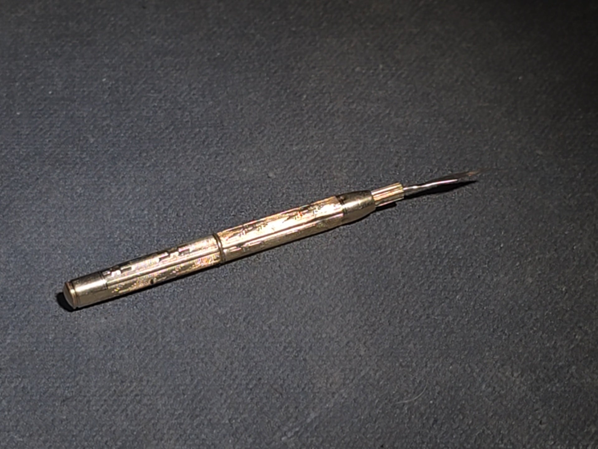 Antique 10K Gold-Plated Mechanical Toothpick with Engraved Barrel