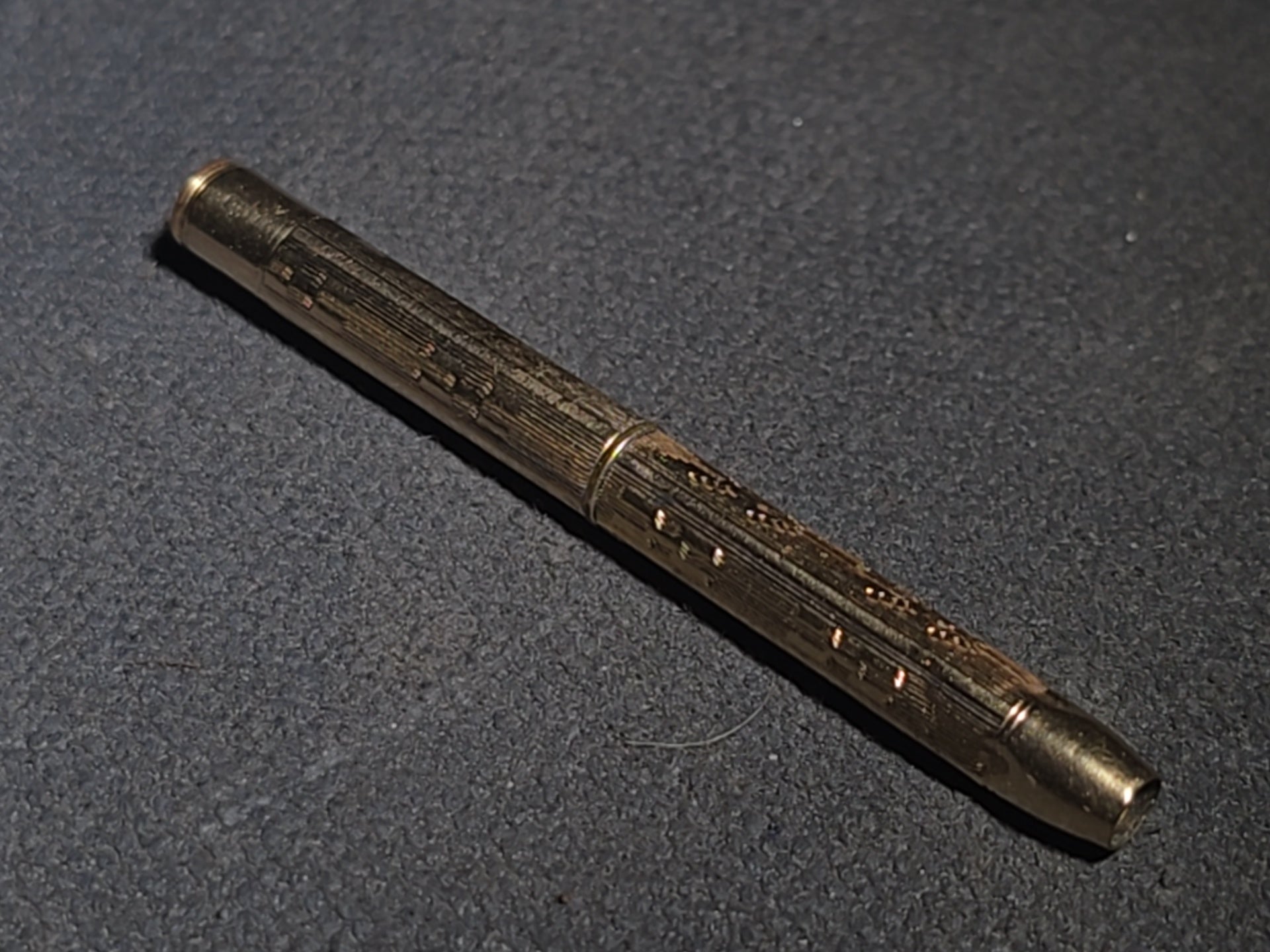 Antique 10K Gold-Plated Mechanical Toothpick with Engraved Barrel