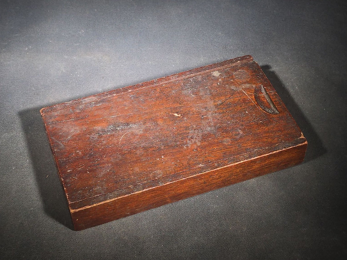 Antique Wooden Sliding-Lid Pin Box with Compartmented Interior Containing Assorted Metal Pins