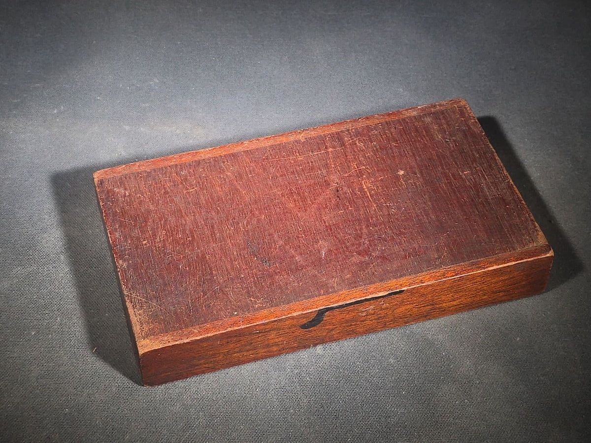 Antique Wooden Sliding-Lid Pin Box with Compartmented Interior Containing Assorted Metal Pins