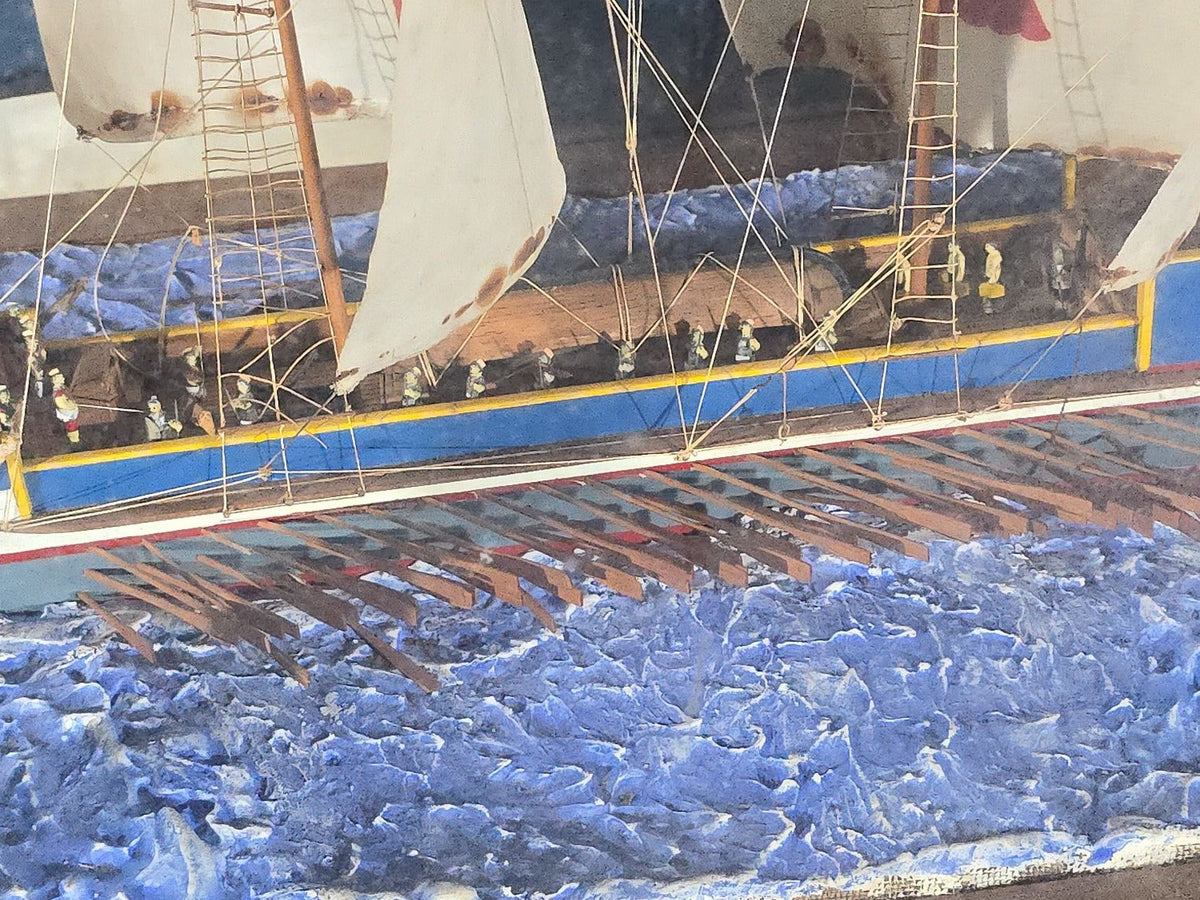 Vintage Handmade Ship Model of the "Incitata" Light Trireme, Imperial Roman Navy, in Glass Display Case, by Frederick S. Pope, 1951