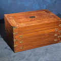 Lot 061 - Antique Brass-Bound Campaign-Style Chest with Three Drawers and Hinged Lid, 33-3/4" L x 23-1/4" W x 17-1/4" H