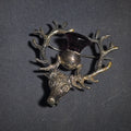 Lot 056 - Antique Scottish Stag Head Brooch with Antlers and Purple Glass Stone, 2-1/4" W x 2-3/8" H