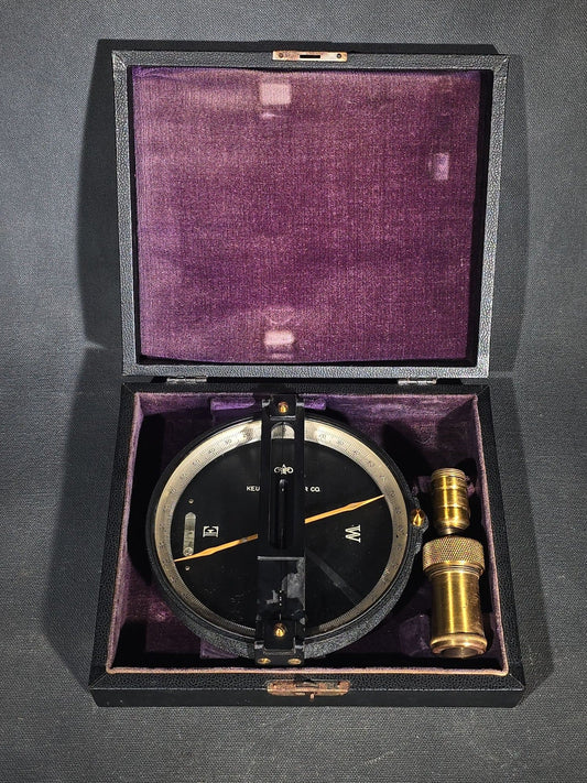 Vintage Keuffel & Esser Co. Surveying Compass with Sighting Vanes and Brass Tripod Fitting in Fitted Case