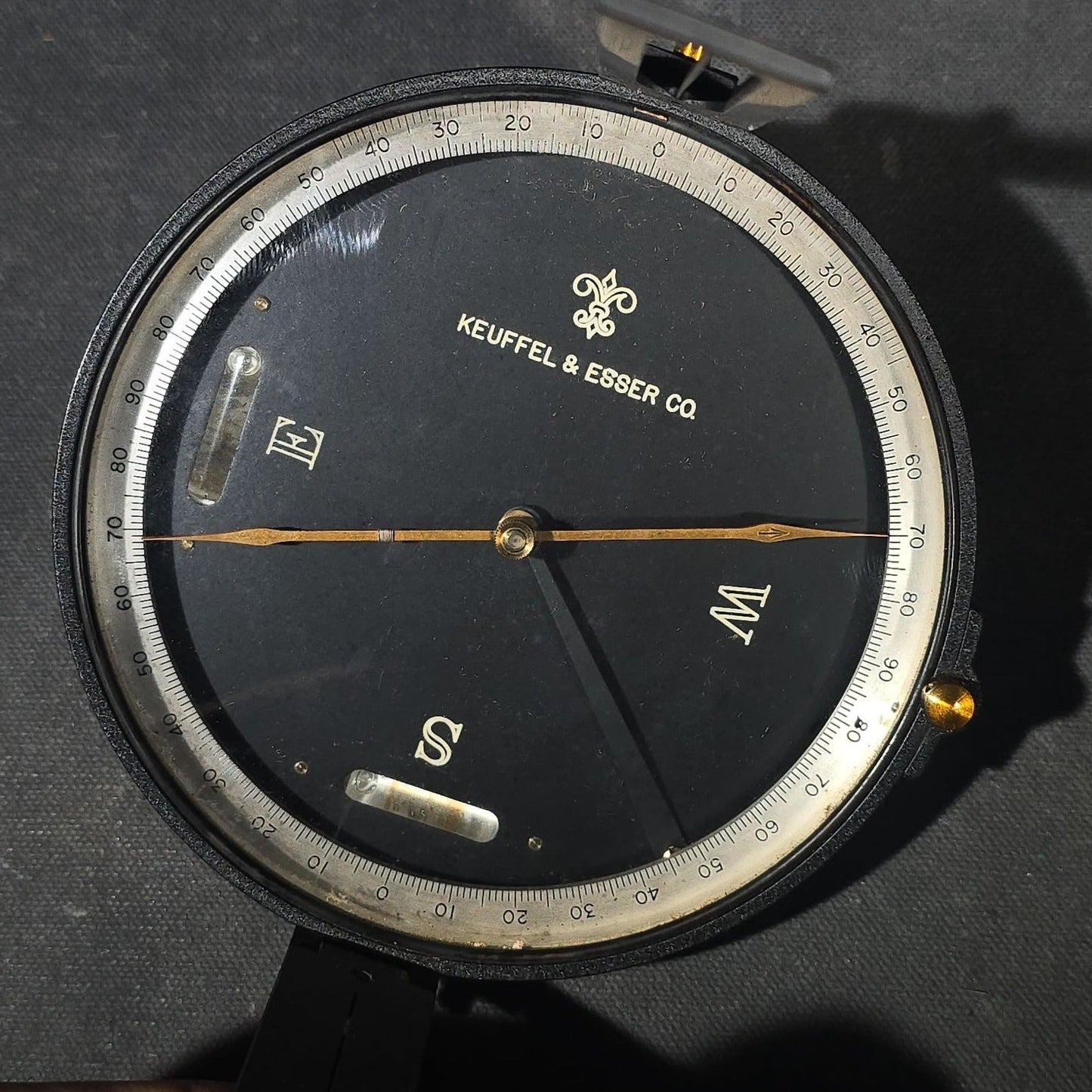 Vintage Keuffel & Esser Co. Surveying Compass with Sighting Vanes and Brass Tripod Fitting in Fitted Case