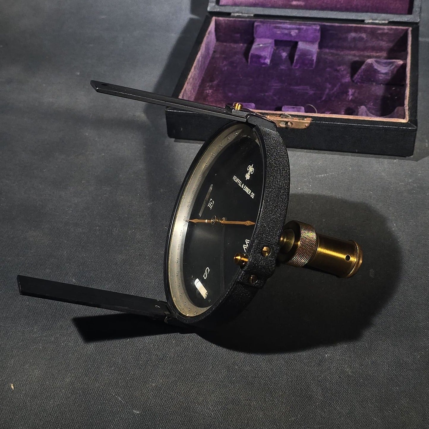 Vintage Keuffel & Esser Co. Surveying Compass with Sighting Vanes and Brass Tripod Fitting in Fitted Case