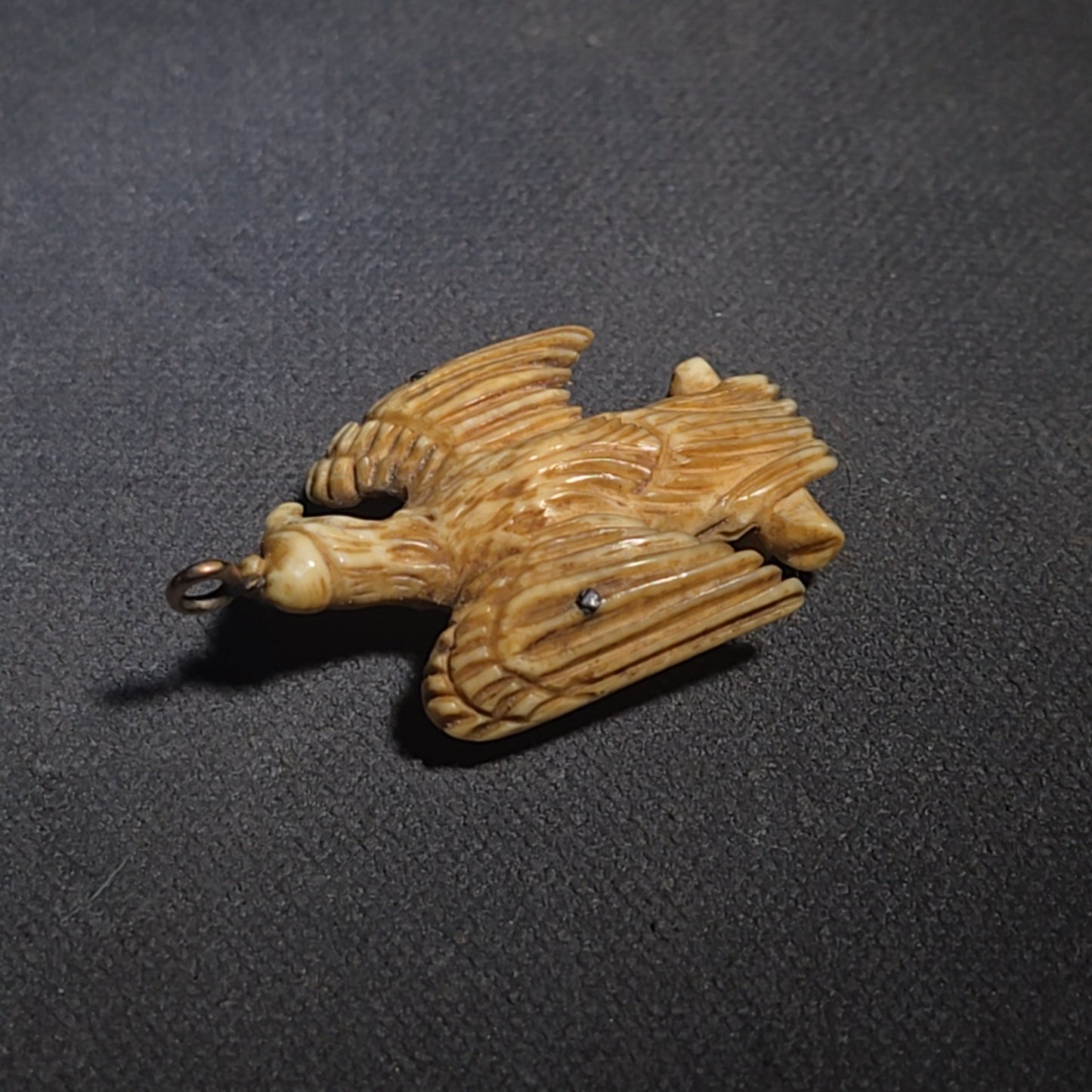 Antique Carved Bone Fraternal Order of Eagles Pendant with 10K Gold Letters and Bail
