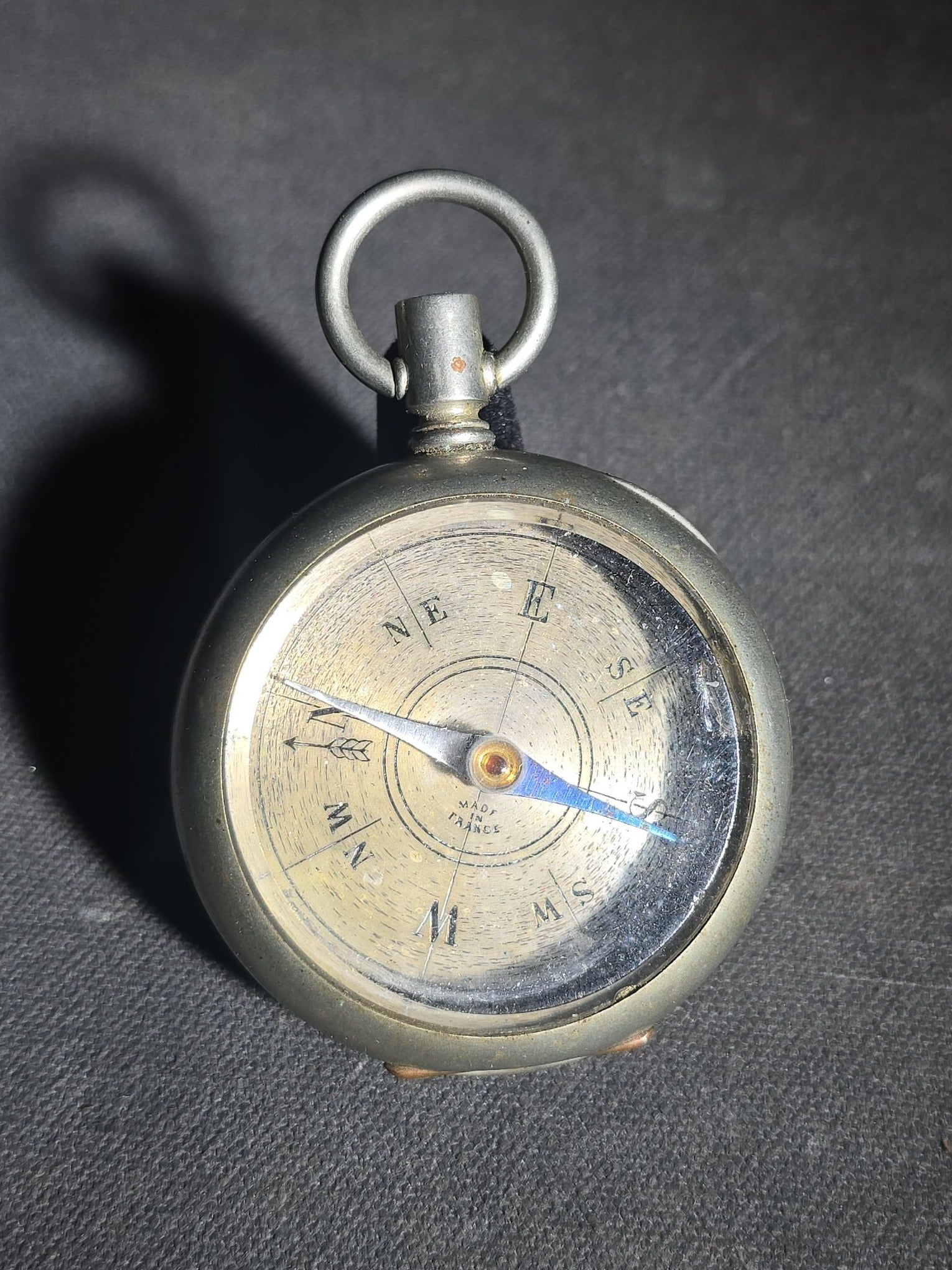 Antique French Pocket Compass with Engraved Stag on Reverse, Made in France