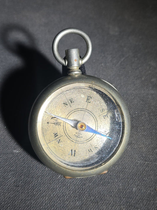 Antique French Pocket Compass with Engraved Stag on Reverse, Made in France