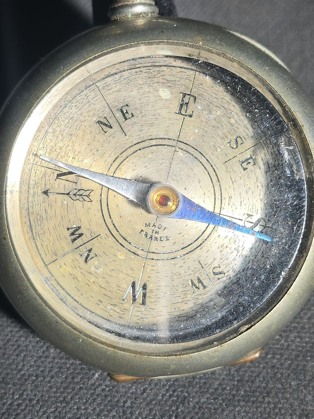 Antique French Pocket Compass with Engraved Stag on Reverse, Made in France