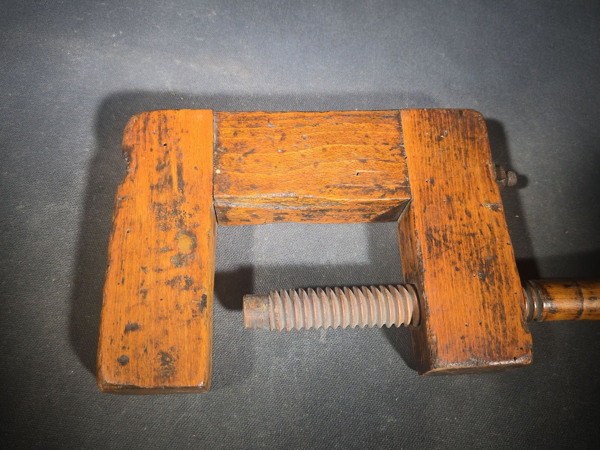 Antique Wooden Screw Clamp with Turned Handle