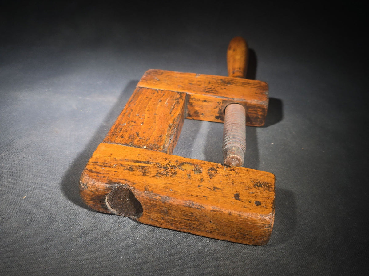 Antique Wooden Screw Clamp with Turned Handle