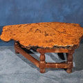 Lot 166 - Vintage Burl Wood Slab Coffee Table with Turned Leg Base, 40-1/2" L x 25-1/2" W x 16" H