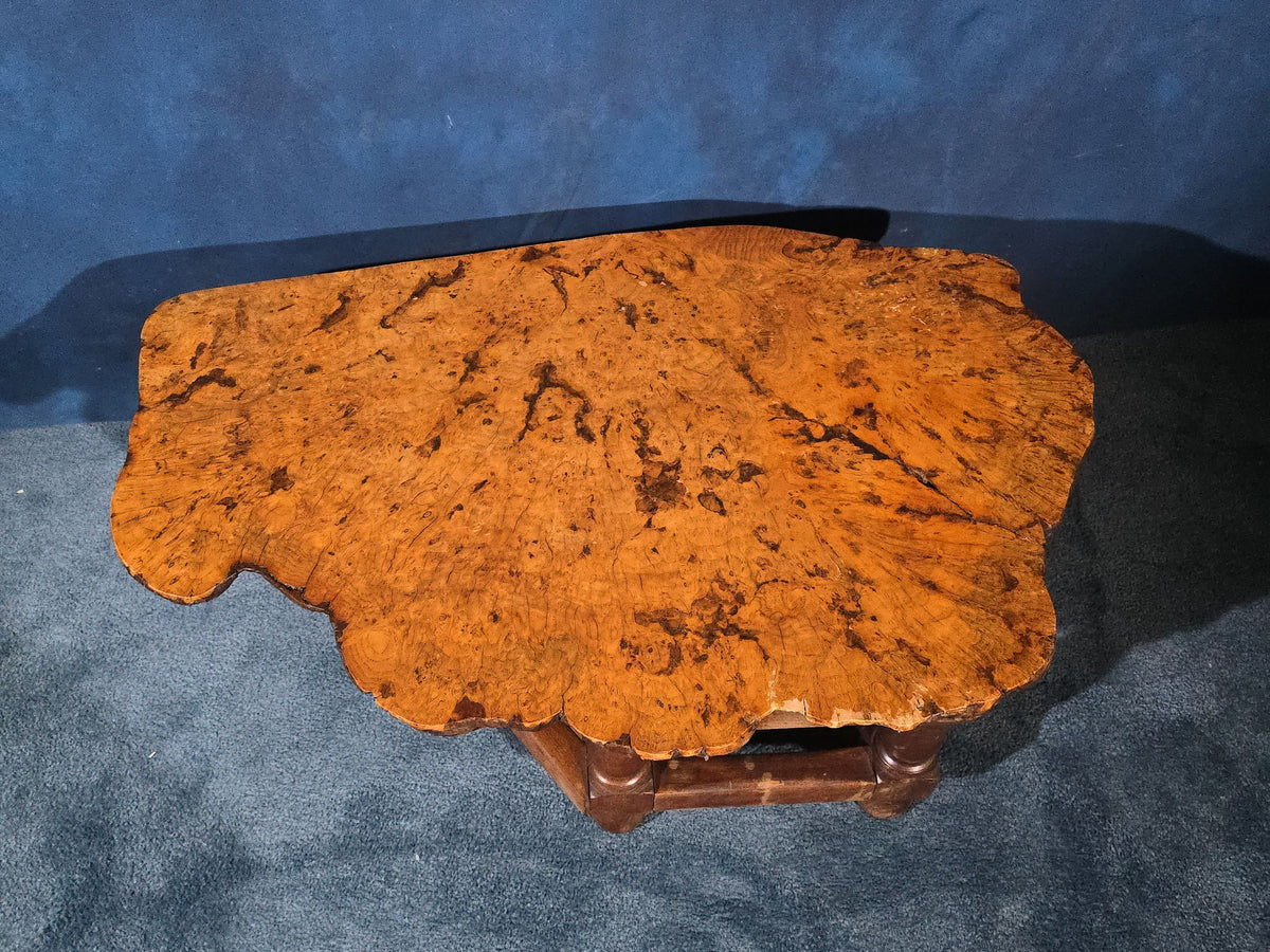 Vintage Burl Wood Slab Coffee Table with Turned Leg Base