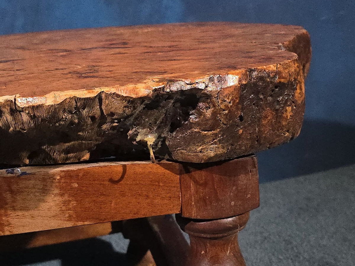 Vintage Burl Wood Slab Coffee Table with Turned Leg Base