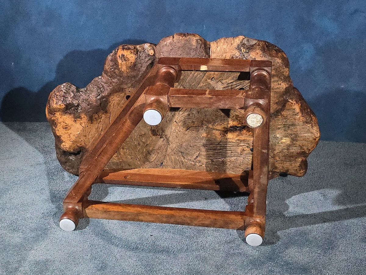 Vintage Burl Wood Slab Coffee Table with Turned Leg Base