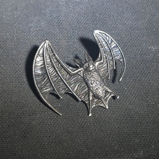 Vintage Sterling Silver Figural Bat Brooch, Marked 925
