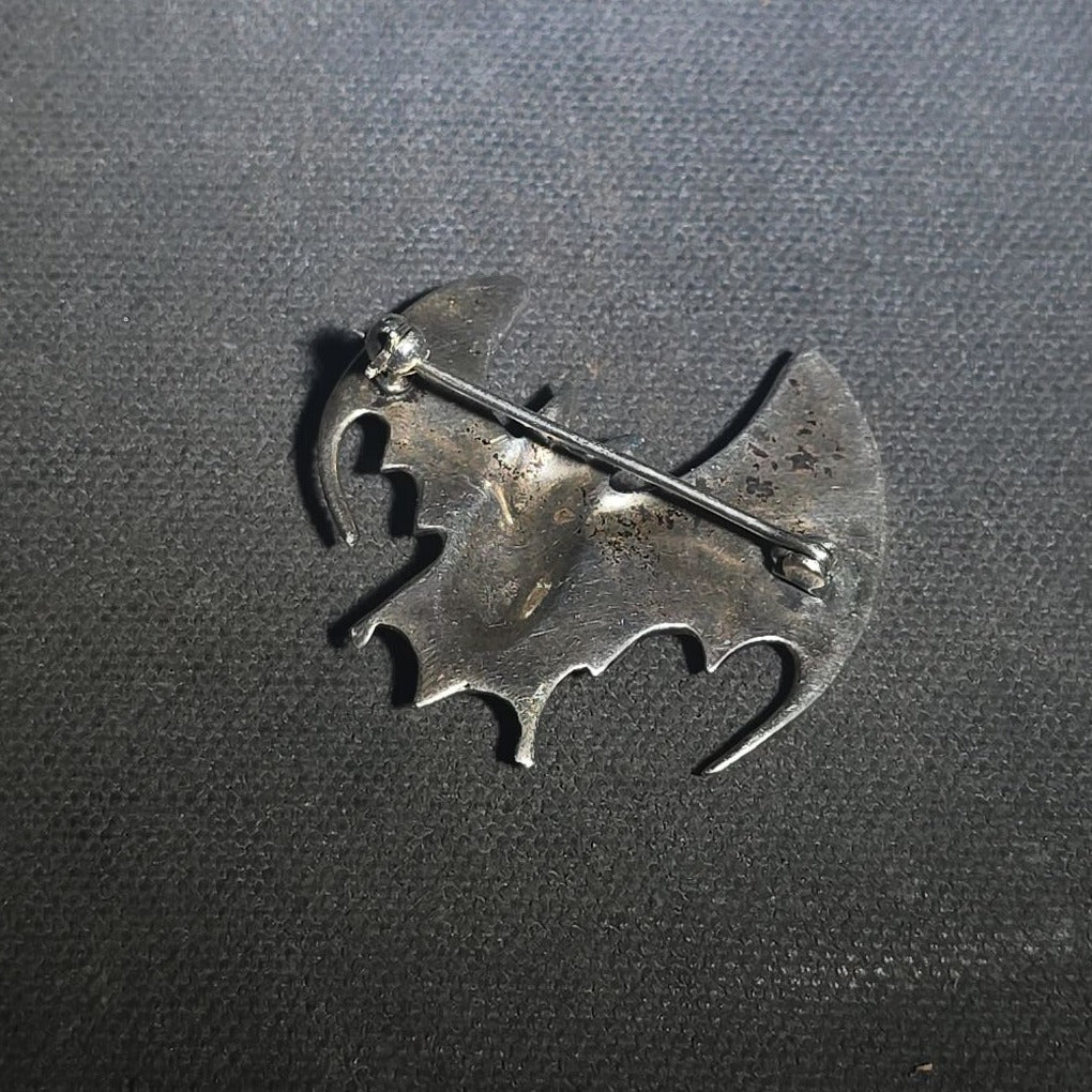 Vintage Sterling Silver Figural Bat Brooch, Marked 925