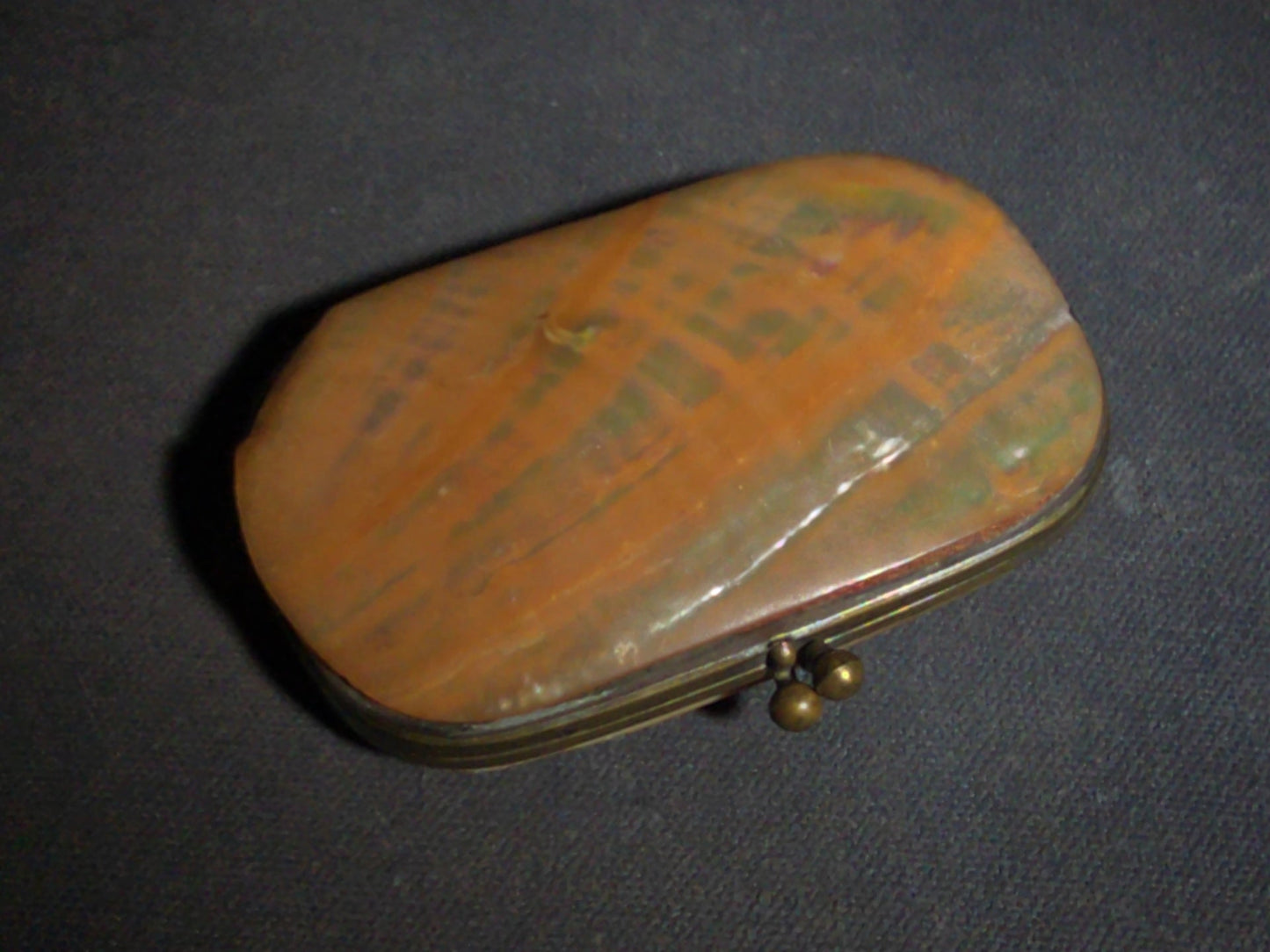 Antique Mother-of-Pearl Coin Purse with Red Fabric Interior and Brass Kiss-Lock Clasp
