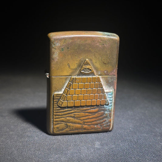 Vintage Zippo Brass Lighter with Eye of Providence / All-Seeing Eye Pyramid Design, 1996, Manufactured by Zippo Mfg. Co., Bradford, Pennsylvania