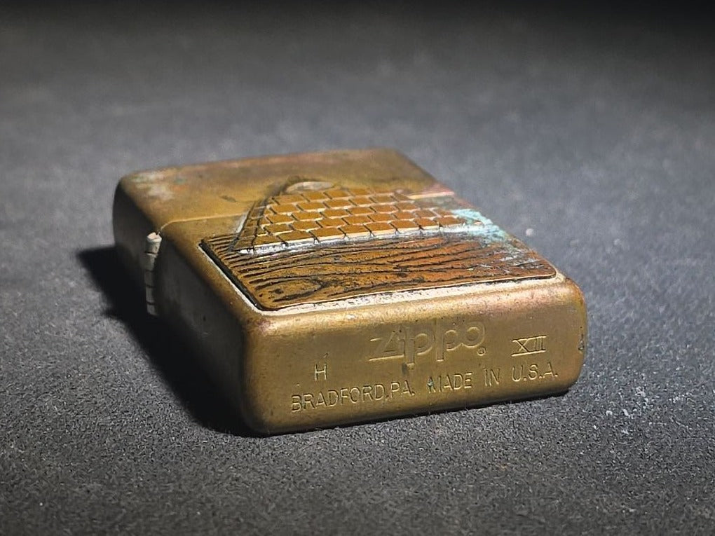 Vintage Zippo Brass Lighter with Eye of Providence / All-Seeing Eye Pyramid Design, 1996, Manufactured by Zippo Mfg. Co., Bradford, Pennsylvania