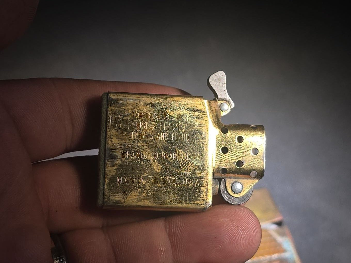 Vintage Zippo Brass Lighter with Eye of Providence / All-Seeing Eye Pyramid Design, 1996, Manufactured by Zippo Mfg. Co., Bradford, Pennsylvania