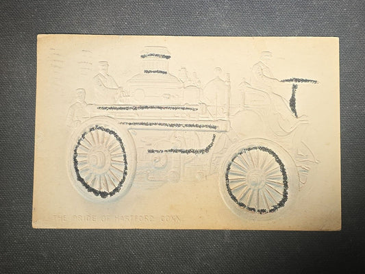 Antique Embossed Postcard of a Horse-Drawn Steam Fire Engine, "The Pride of Hartford Conn.," with Glitter Accents, Postmarked New York, New York, Addressed to Natick, Massachusetts