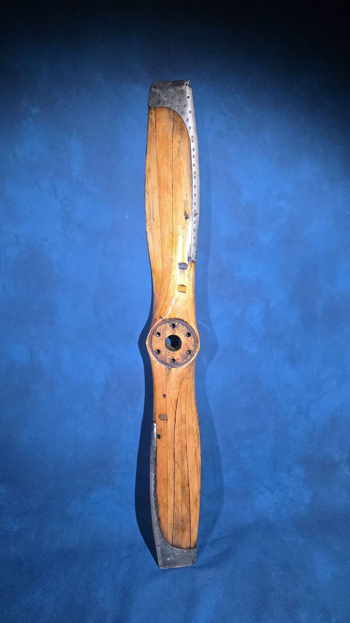 Antique Laminated Wood Aircraft Propeller with Metal Leading-Edge Tips