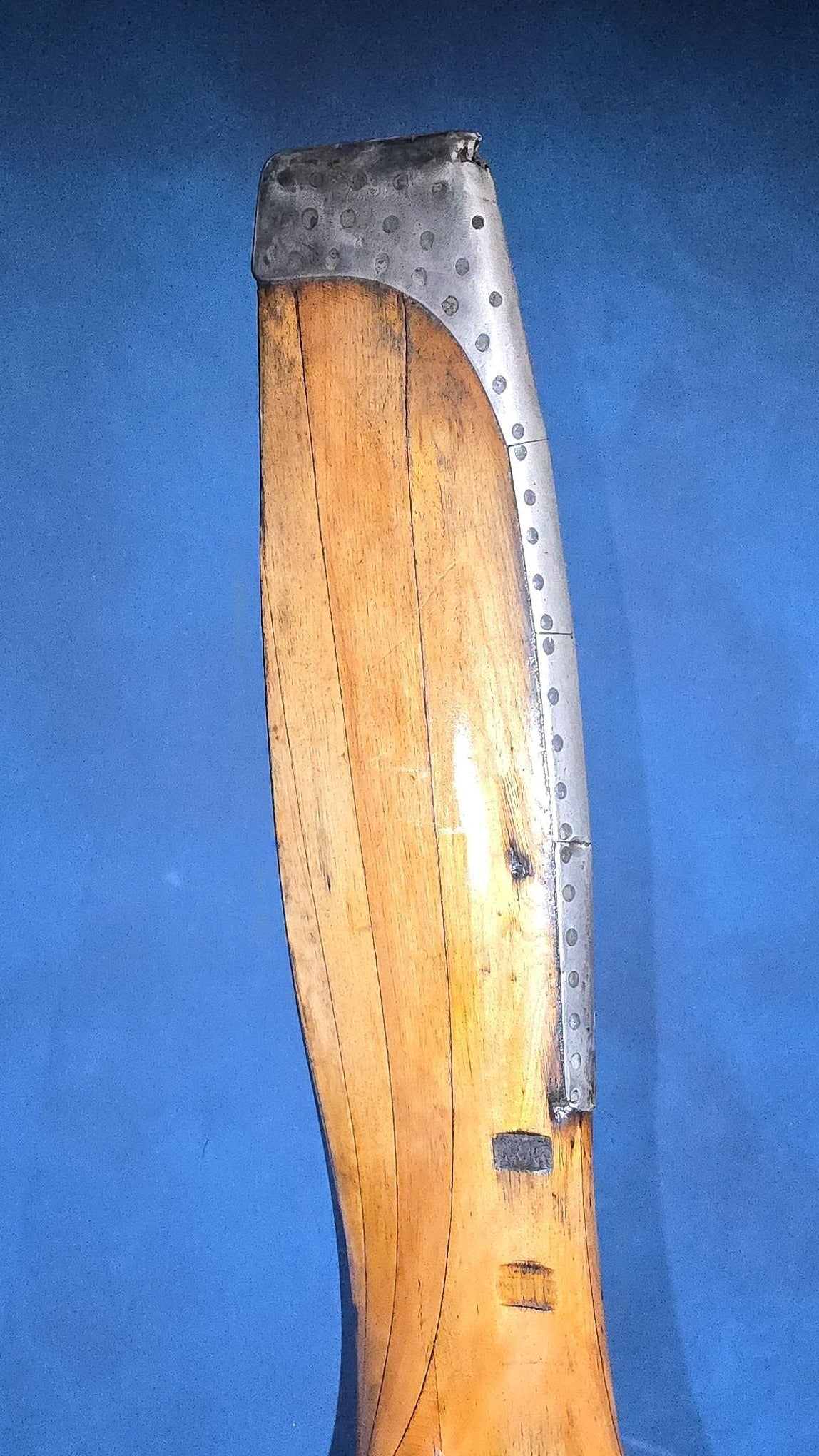 Antique Laminated Wood Aircraft Propeller with Metal Leading-Edge Tips