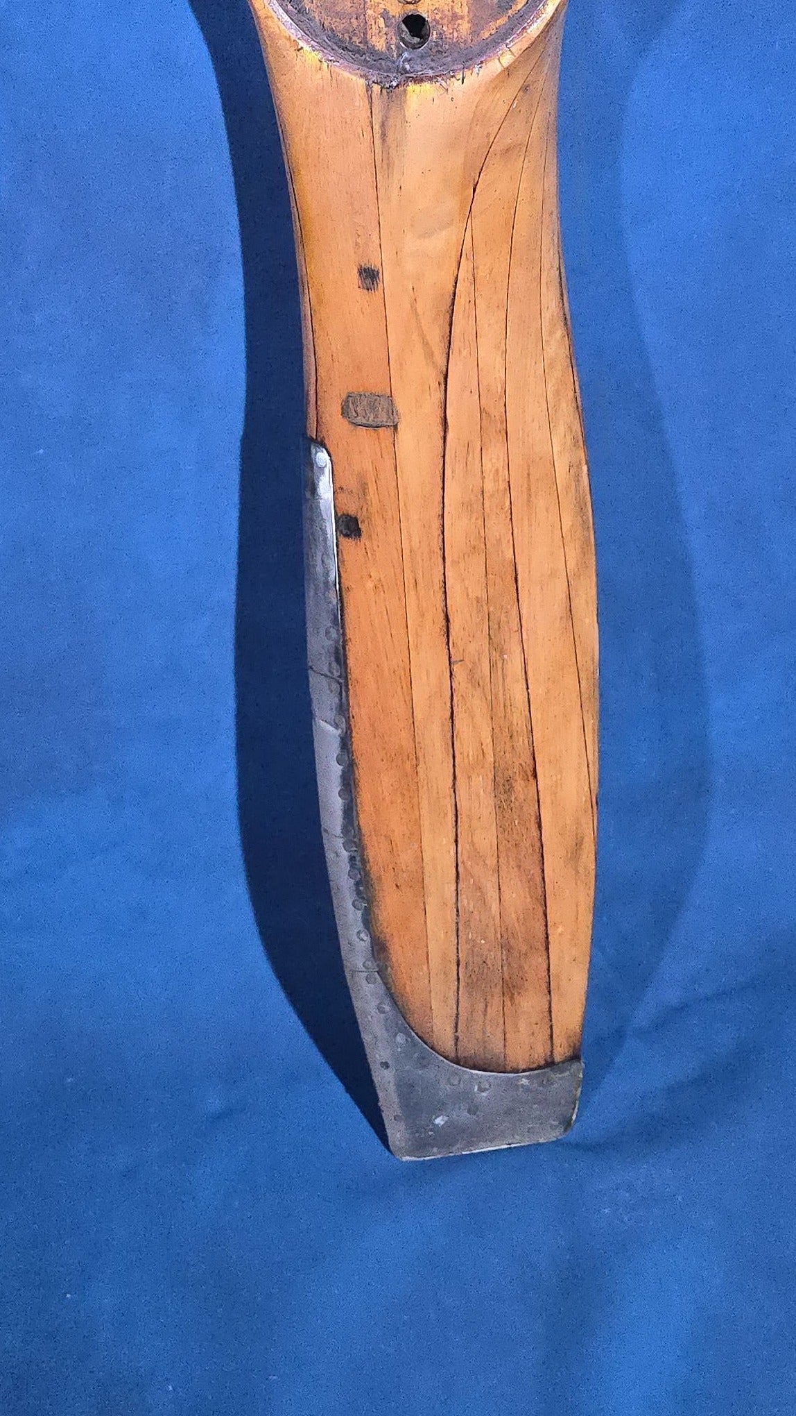 Antique Laminated Wood Aircraft Propeller with Metal Leading-Edge Tips