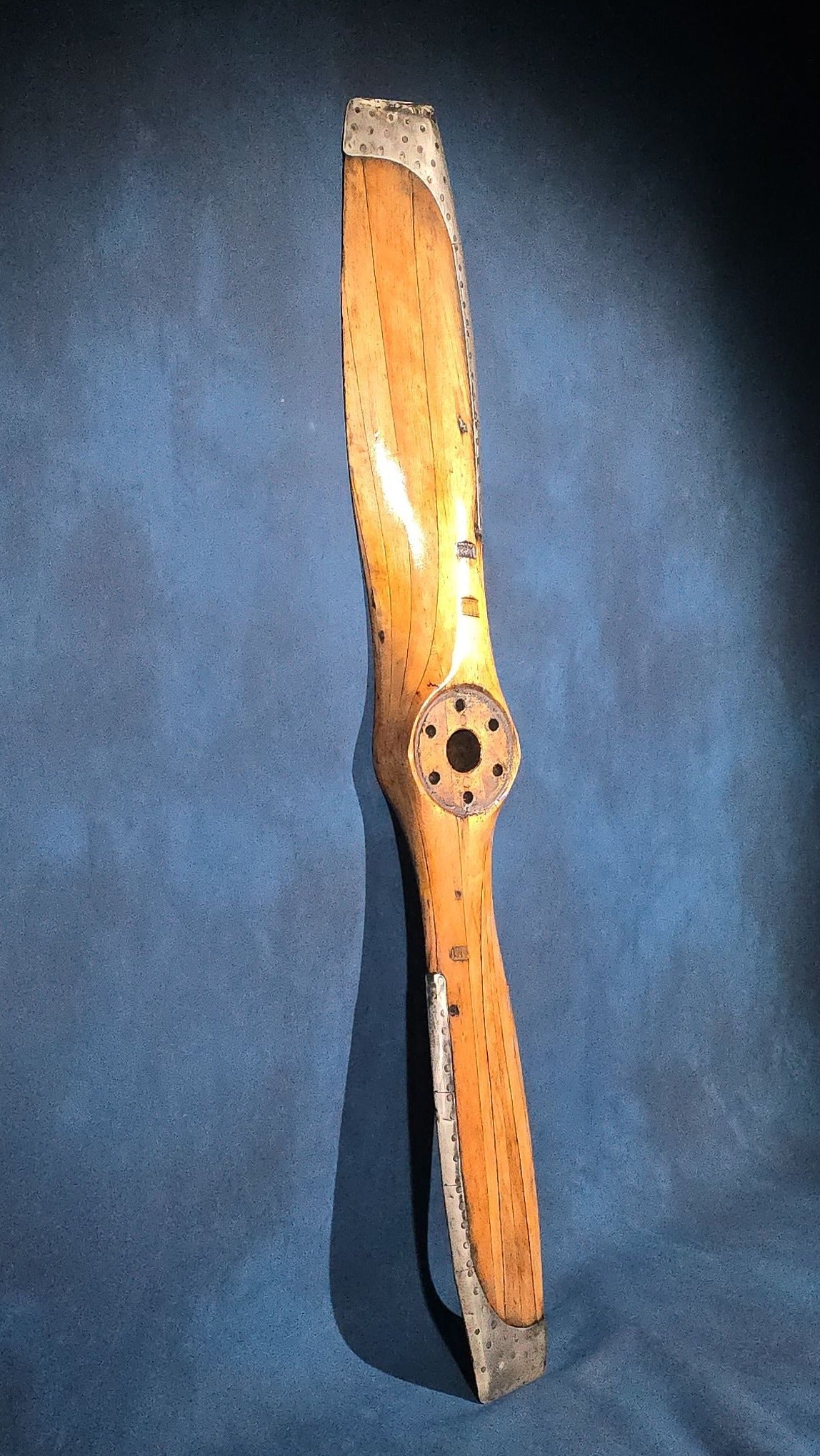 Antique Laminated Wood Aircraft Propeller with Metal Leading-Edge Tips
