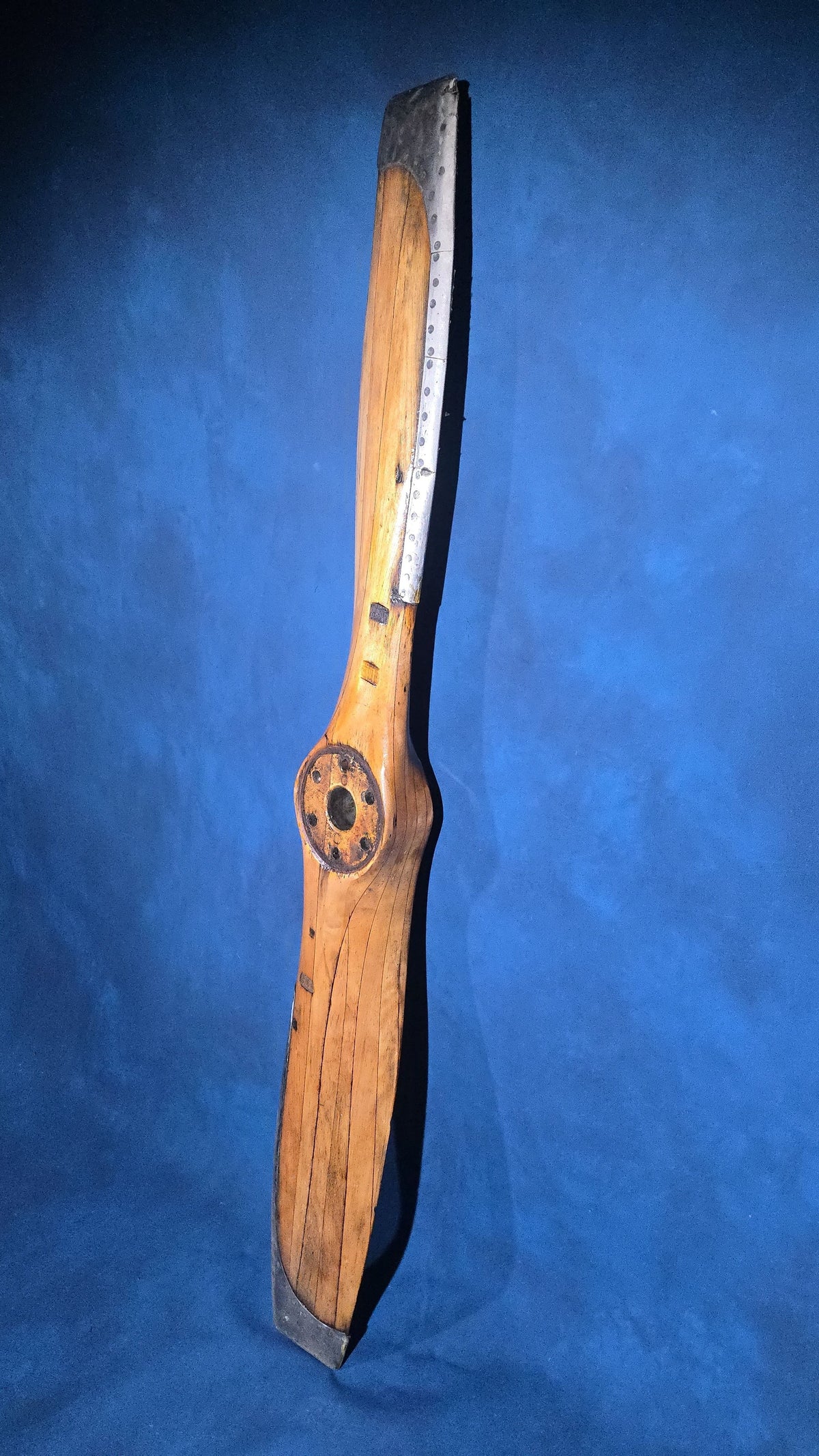 Antique Laminated Wood Aircraft Propeller with Metal Leading-Edge Tips