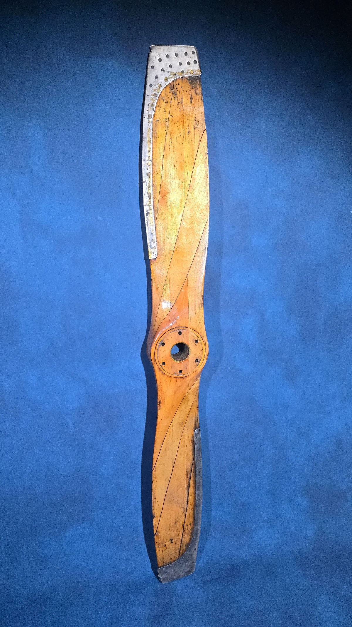 Antique Laminated Wood Aircraft Propeller with Metal Leading-Edge Tips