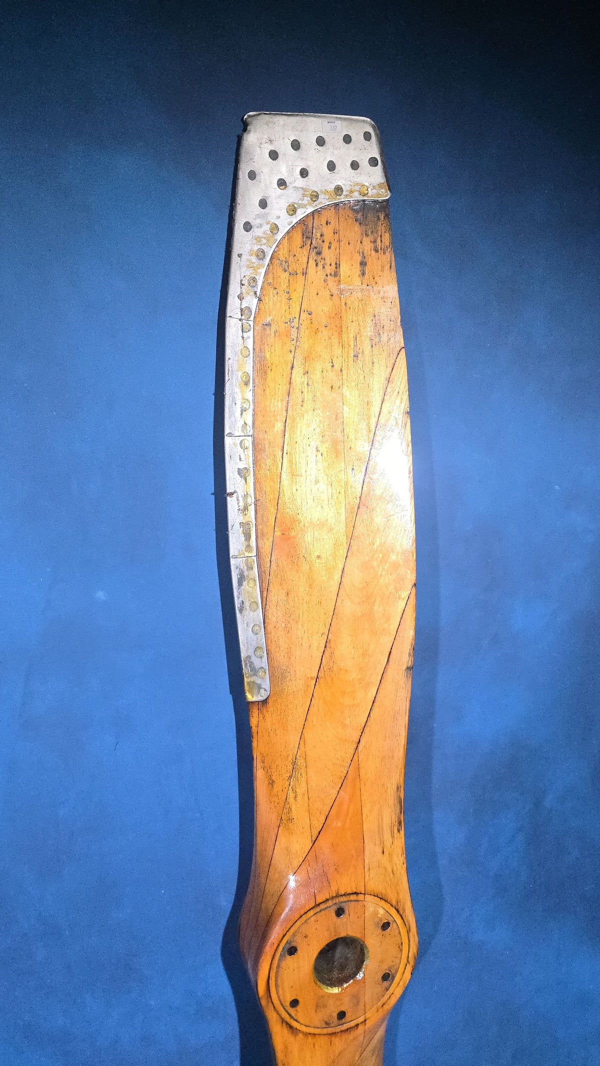 Antique Laminated Wood Aircraft Propeller with Metal Leading-Edge Tips