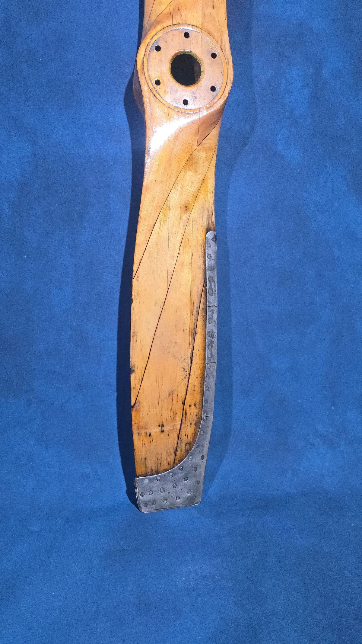 Antique Laminated Wood Aircraft Propeller with Metal Leading-Edge Tips