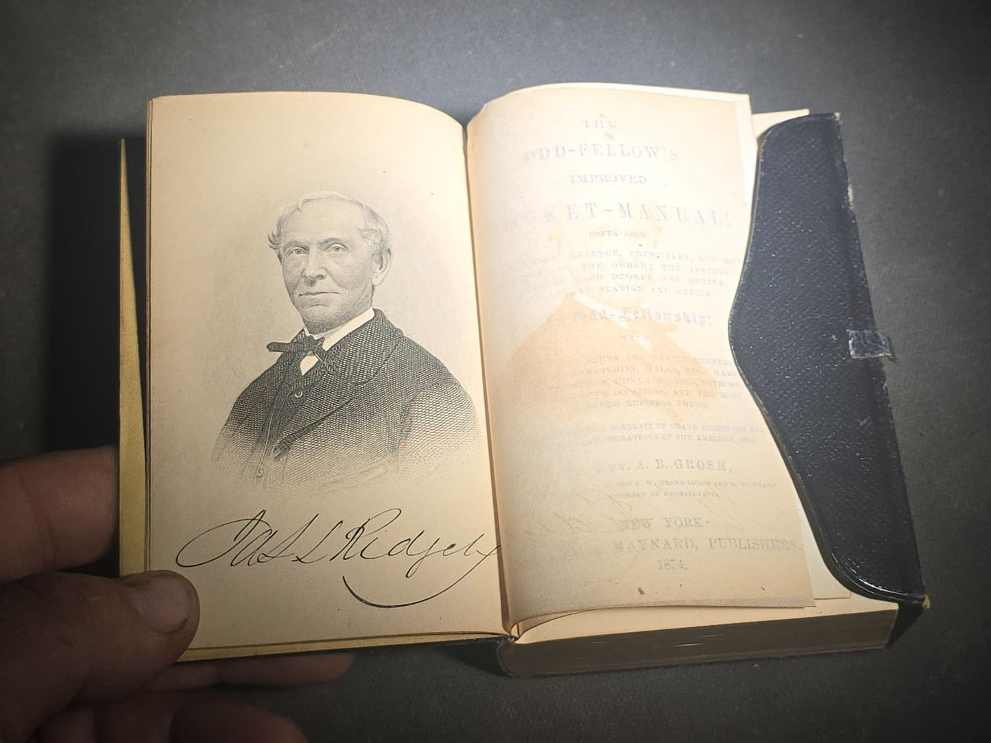 "The Odd-Fellow's Improved Pocket-Manual" Antique I.O.O.F. Fraternal Book by Rev. A. B. Grosh, with Engravings of Emblems and More, Published by Clark & Maynard, New York, 1874