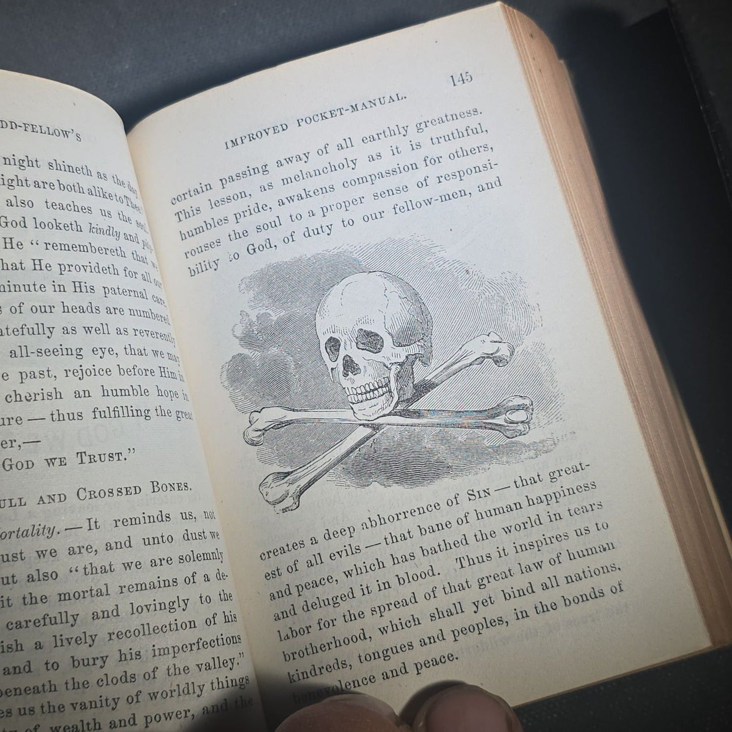"The Odd-Fellow's Improved Pocket-Manual" Antique I.O.O.F. Fraternal Book by Rev. A. B. Grosh, with Engravings of Emblems and More, Published by Clark & Maynard, New York, 1874